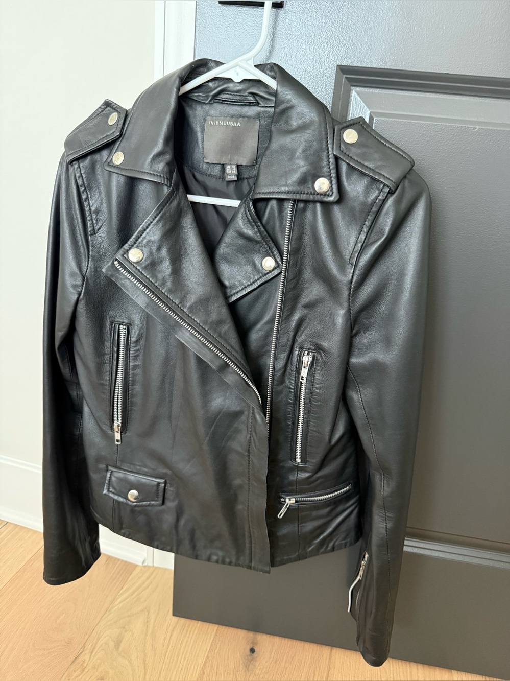 Muubaa Women's Black Leather Biker Jacket 6